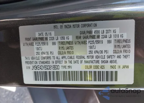 2016 Mazda Cx-5 Grand Touring from USA, damaged, VIN JM3KE4DY6G0818500